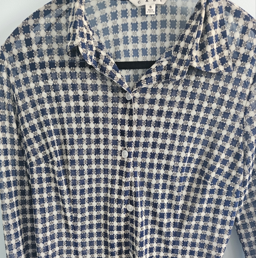 CAbi Blue and White Checkered Button-Up Shirt‎